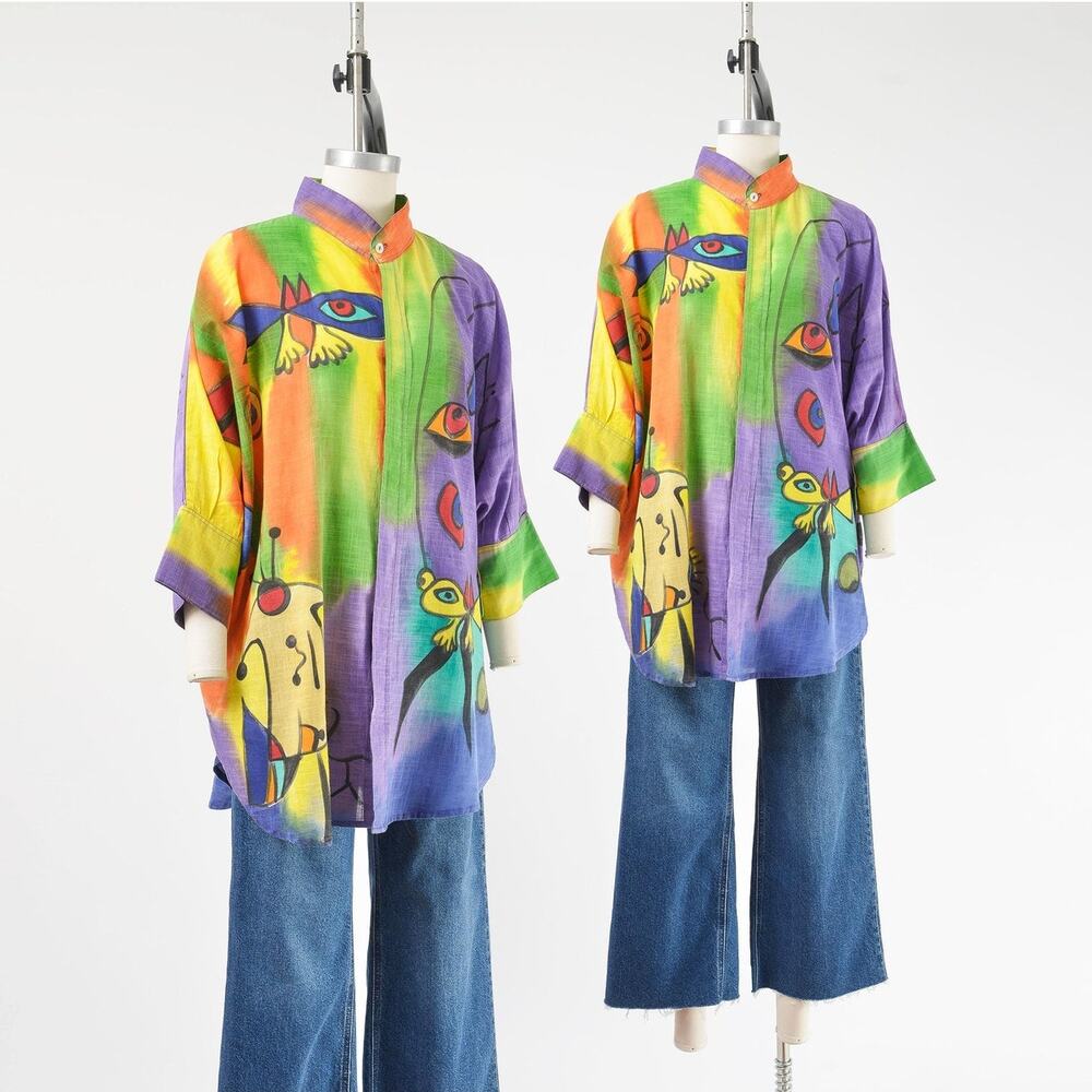 Vintage Dilemma New York Abstract Art Shirt Oversized Organic Cotton Top OSFA